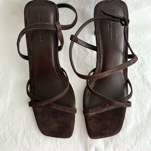 Banana Republic Factory Dark Brown Strappy Leather Square-Toe Block Heels